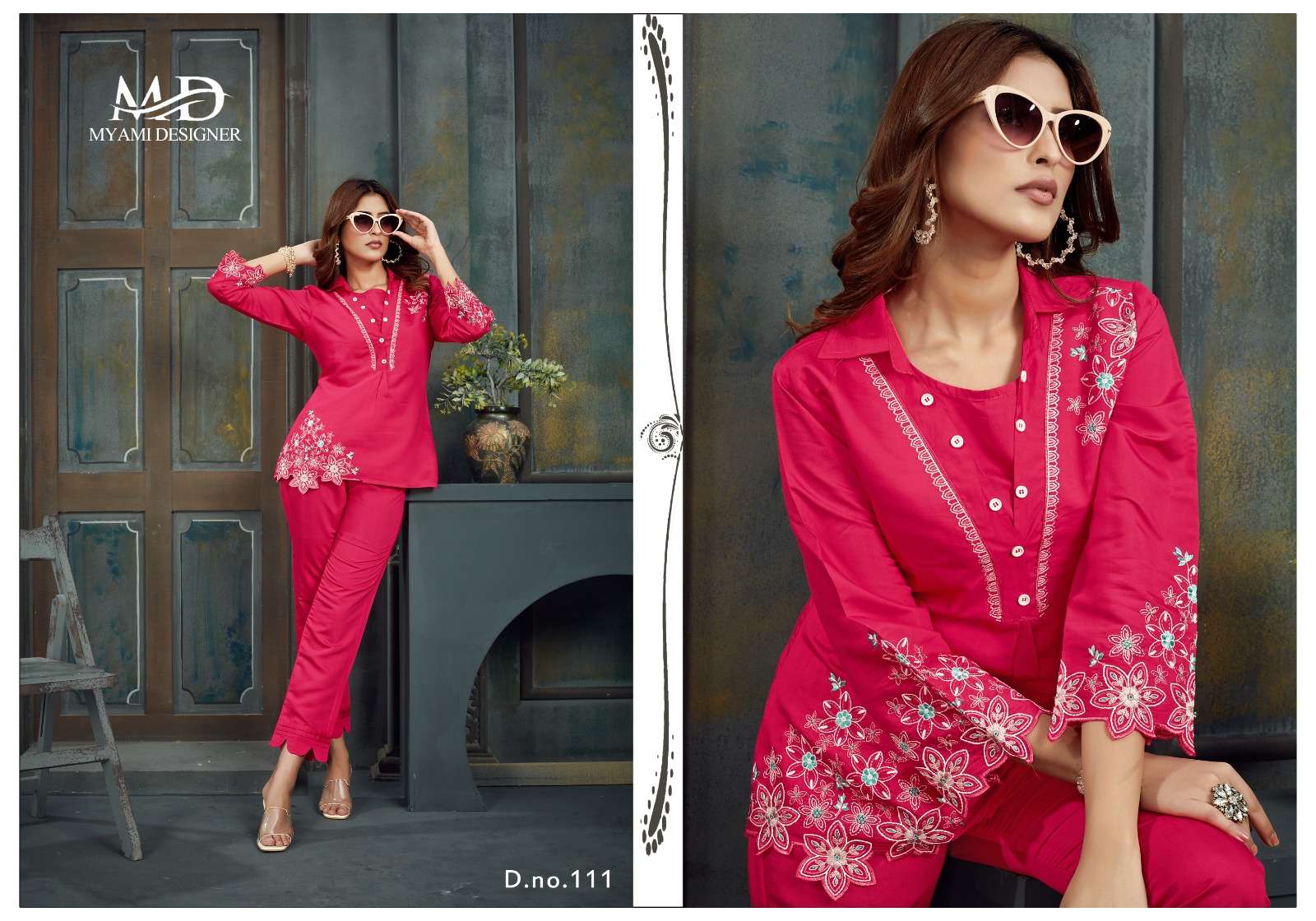 CORD SETS VOL 2 VISCOSE EMBROIDERY WORK DESIGNER TOP WITH PANT CO ORD SET BY MIAMI DESIGNER BRAND 111 C